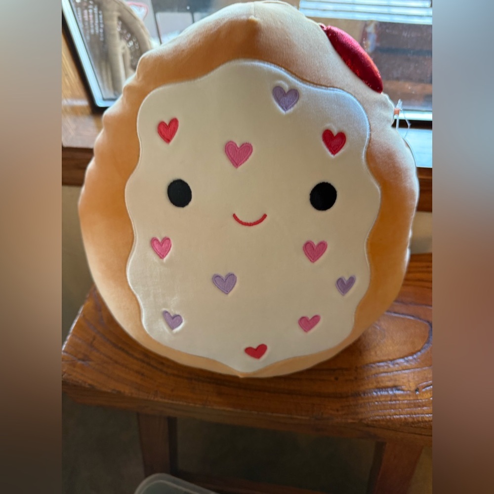 Valentine’s Day Squishmallow Danka Heart Pop Tart Plush Stiffed Pillow Tan Red
